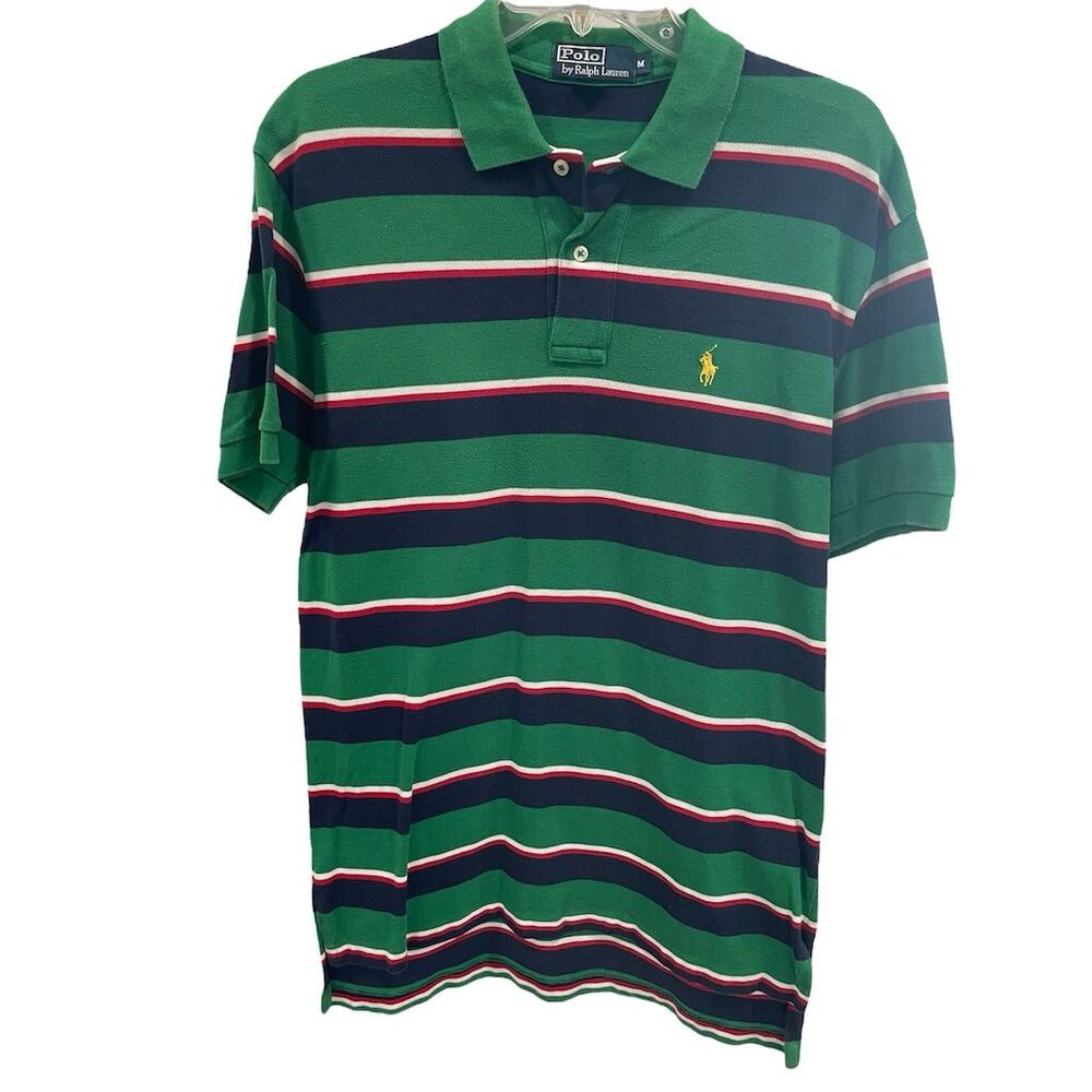 Polo Ralph Lauren Men's‎ Sz M Green Striped Polo Shirt